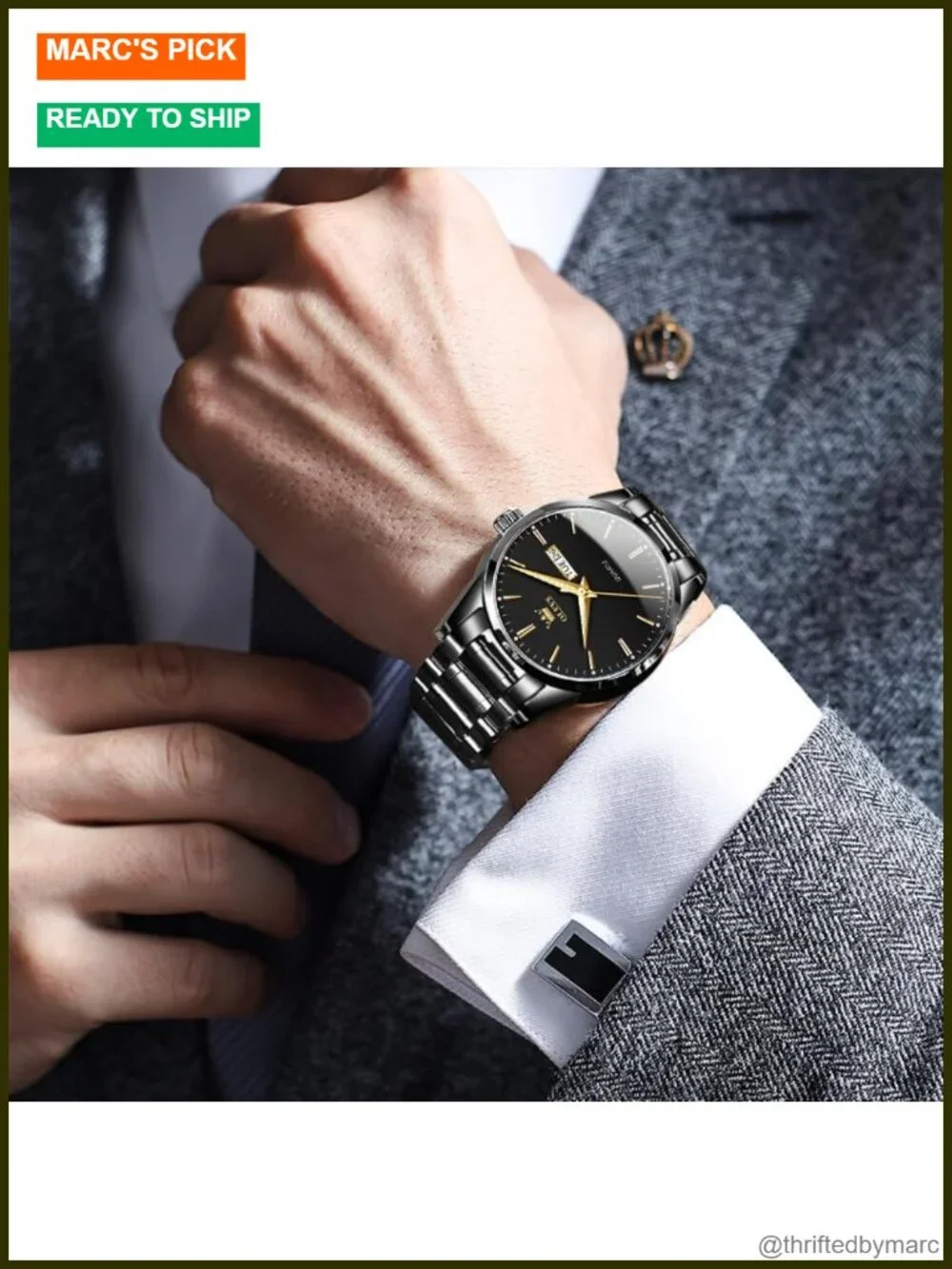 Men's Gold Stainless Steel Dress Watch with Date